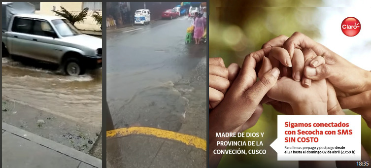 Claro activa mensajes de texto gratis para afectados por lluvias en Cusco