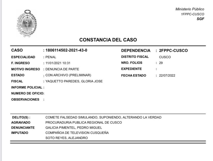 Alejandro Soto denunciado por alterar la paz pública en Cusco