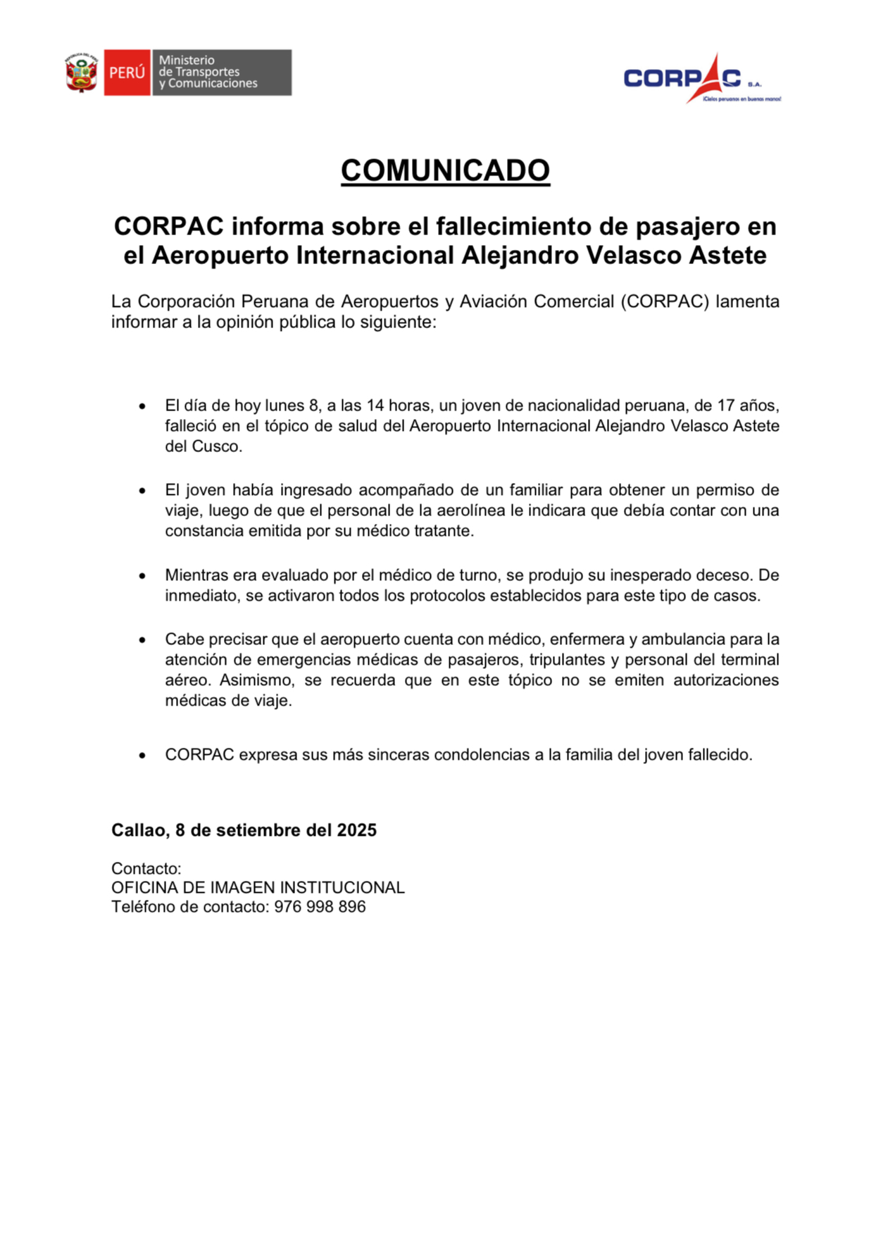 Tragedia en Aeropuerto de Cusco: adolescente muere antes de abordar el avión