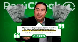 Cusco tuvo un presupuesto de aproximadamente S/.950 millones para invertir en obras el año pasado, como dijo el candidato Herbe Olave