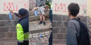 Menores extranjeros dañan muros incas con grafitis en pleno centro histórico de Cusco