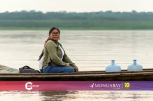 Mari Luz Canaquiri Murayari en el río Marañón. Foto: cortesía Goldman Environmental Prize