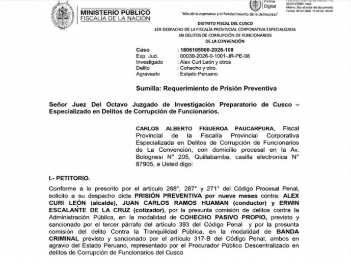 Este es el documento presentado ayer al Poder Judicial por el fiscal anticorrupción.