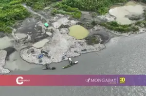 Minería en el río Inambari, en los alrededores del Parque Nacional Bahuaja Sonene, Perú. Foto: obtenida por Mongabay Latam